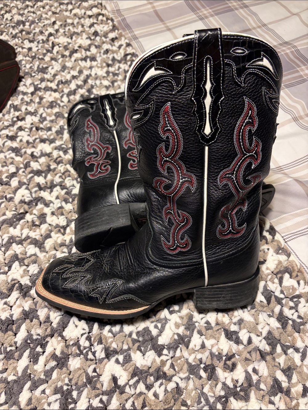 Ariat Black Leather Western Heeled Boots with Red Stitching